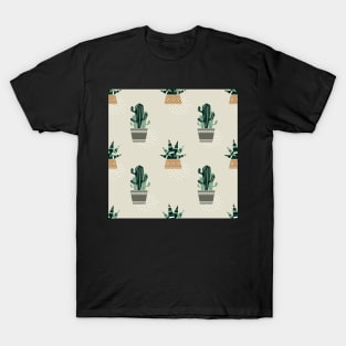 Cactus and succulent in ceramic pots. Pastel pattern T-Shirt